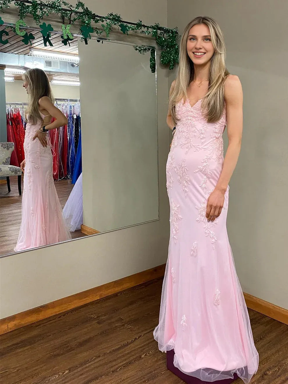 Vestido Weitese largo de sirena con escote en V, encaje, sin espalda, vestido de fiesta rosa, vestidos de noche formales